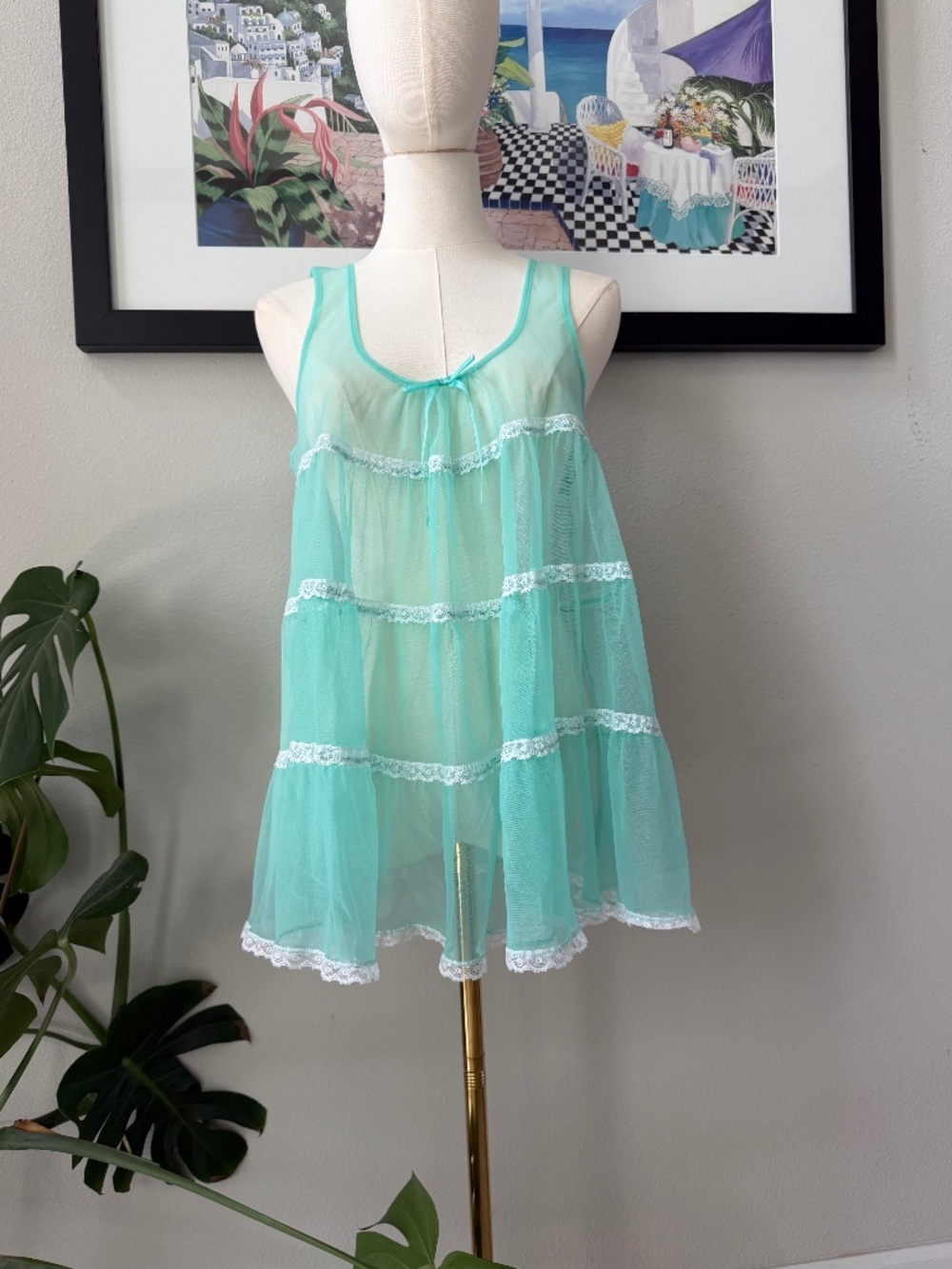 Sexy Little Thing Sheer Mint Turquoise Lace Dress Top Sabrina Carpenter Vibe Med